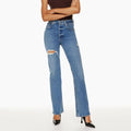 Women's New Fashion Jeans High Waist Ripped Slimming Straight-leg