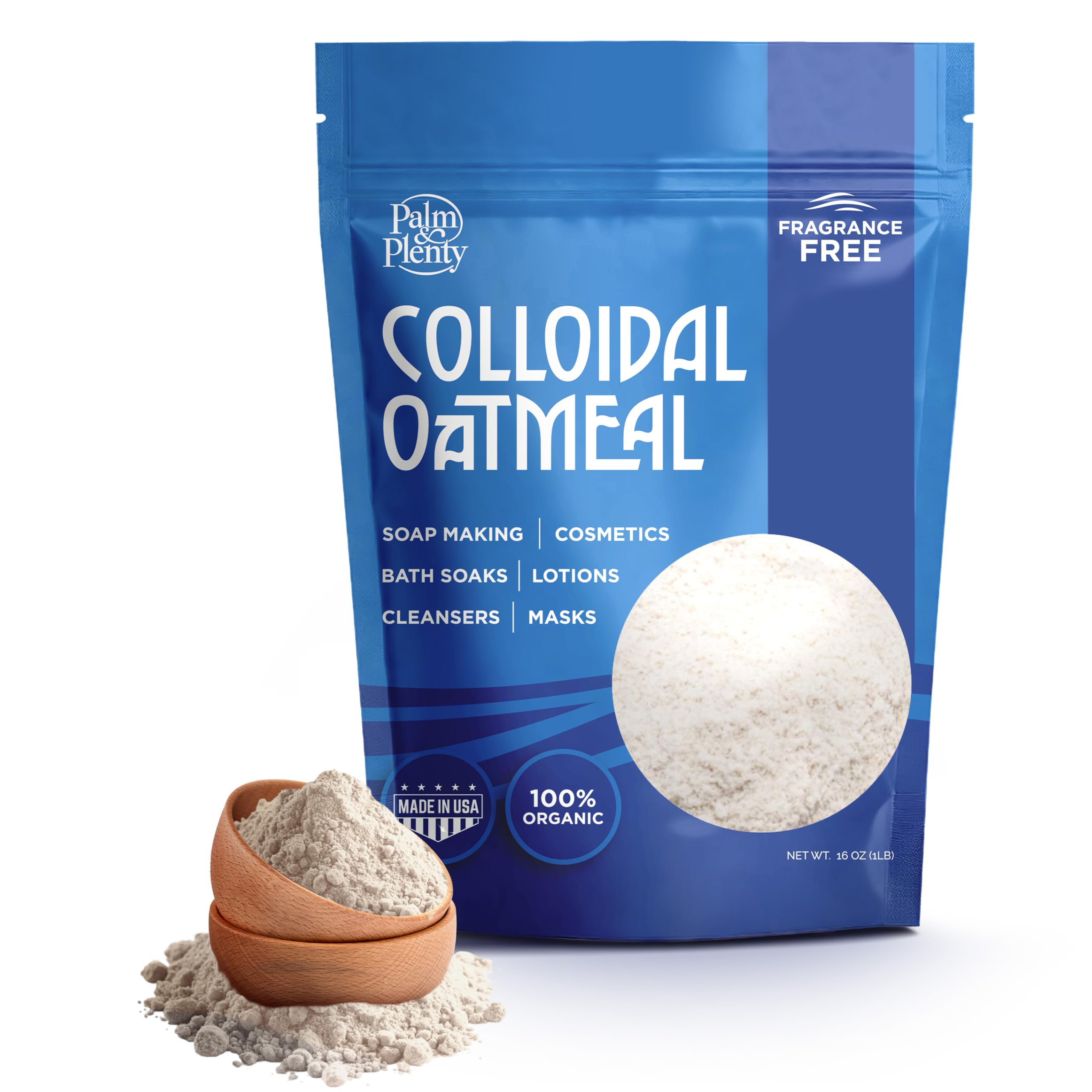 Palm and Plenty Premium Colloidal Oatmeal - Unscented Ideal for DIY Bath Products Skincare Cosmetics Natural Oatmeal Bath for Itching Adults Soothing Agent for Itchy Irritated Skin 16oz