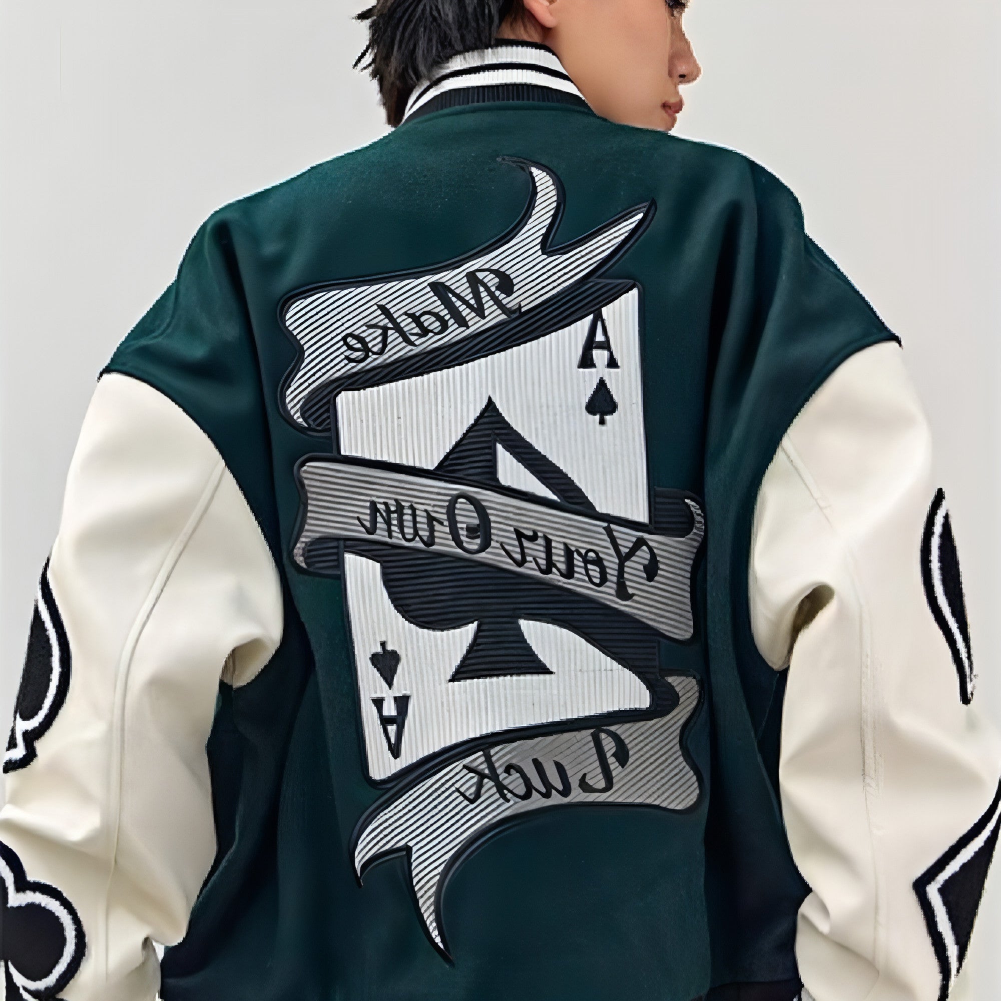 Poker Embroidered Baseball Jacket Men
