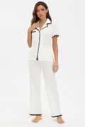 Printed Nightsuit Set For Women, White (Size-S)