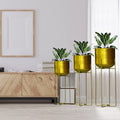 Large Gold Metal Planter with Stand