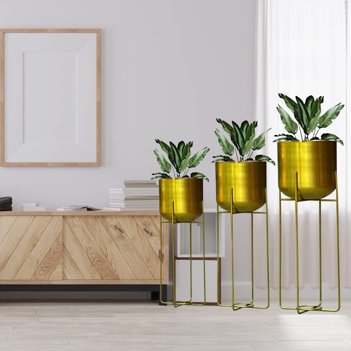 Large Gold Metal Planter with Stand