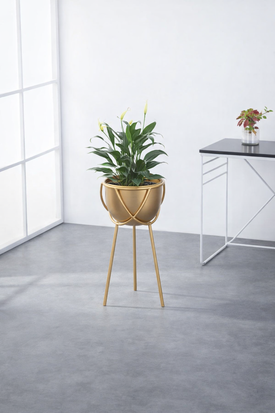 Gold Metal Planter with Tripod Stand for Indoor Decor
