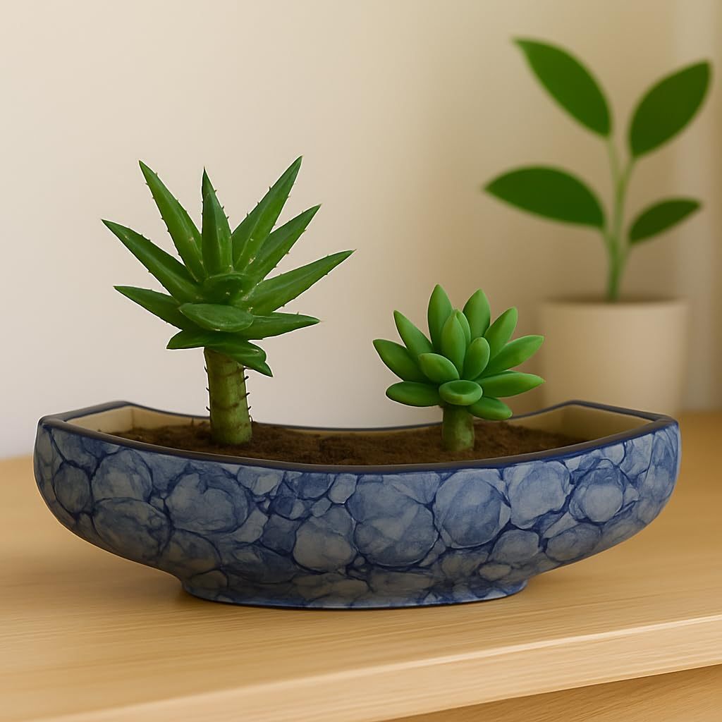 Blue Bubble Oval Ceramic Planter