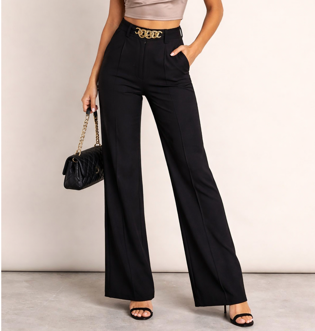 High-Waist Black Wide-Leg Formal Trousers