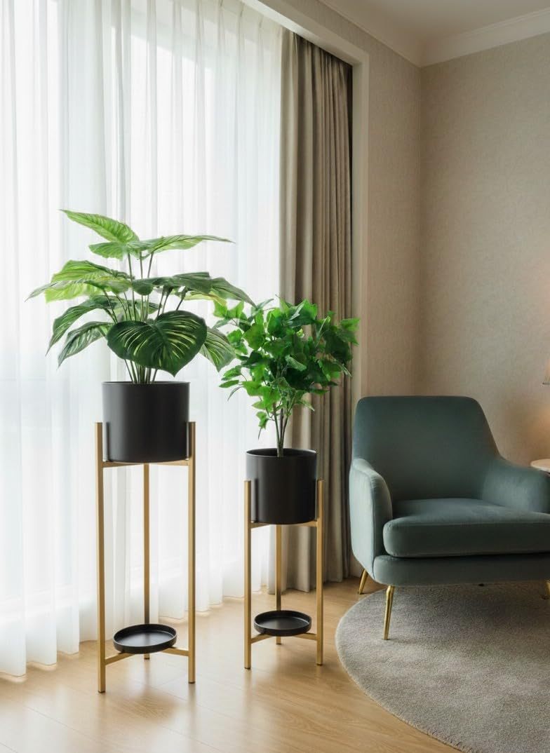 Modern Metal Planter Stand Set Black