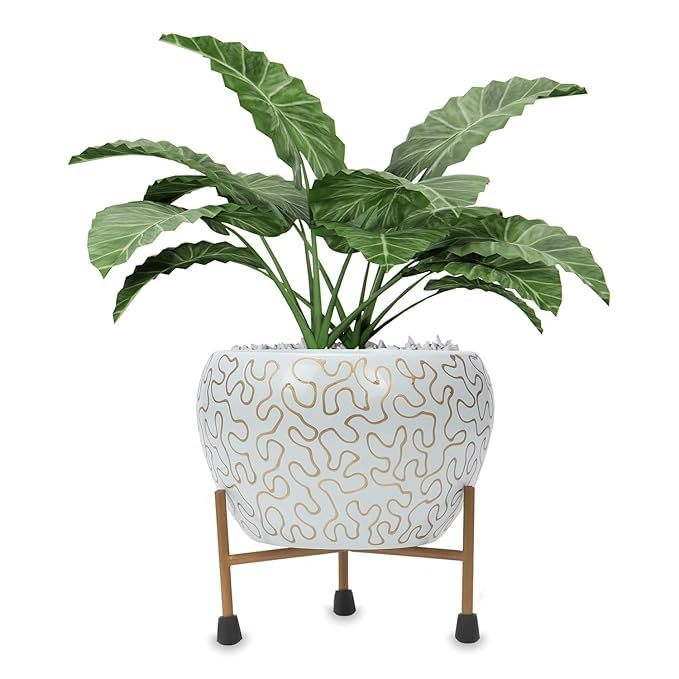 White Gold Abstract Metal Planter Stand