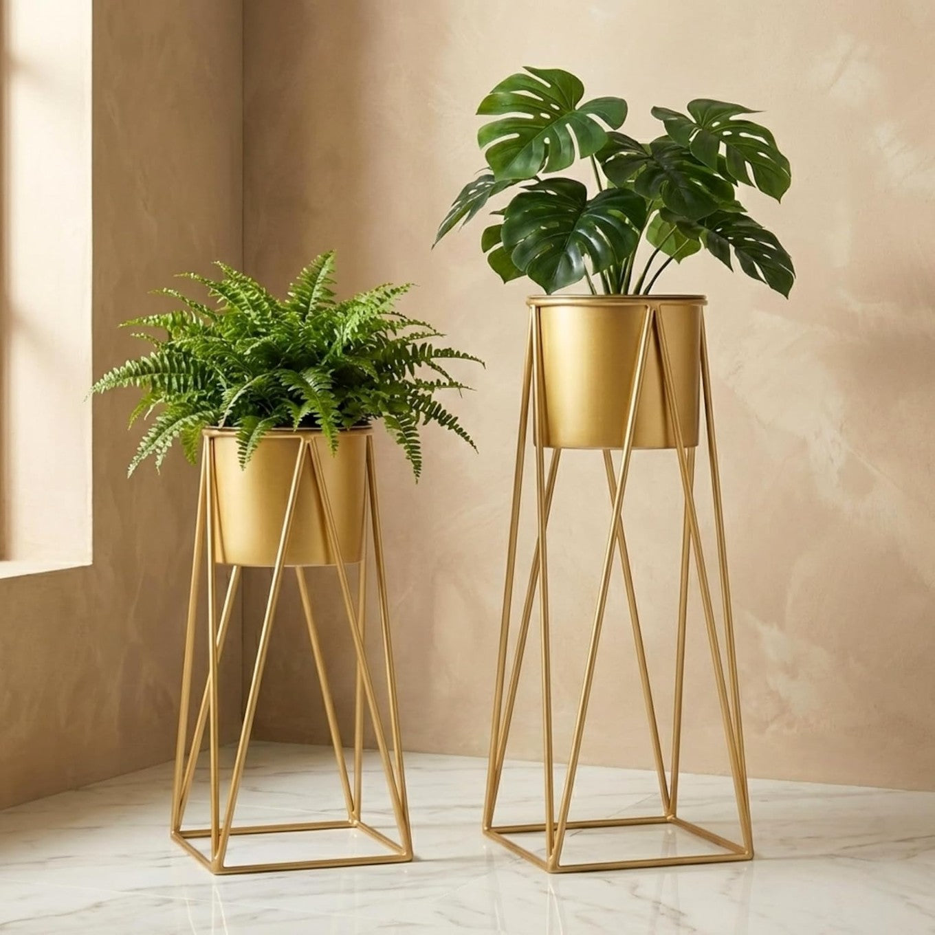 Gold Metal Floor Planter Stand Set of 2